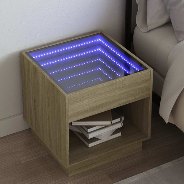 vidaXL Nočný stolík s nekonečnými LED dub sonoma 50x50x50 cm