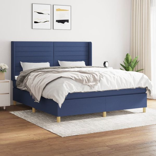 vidaXL Posteľný rám boxspring s matracom modrý 160x200 cm látka