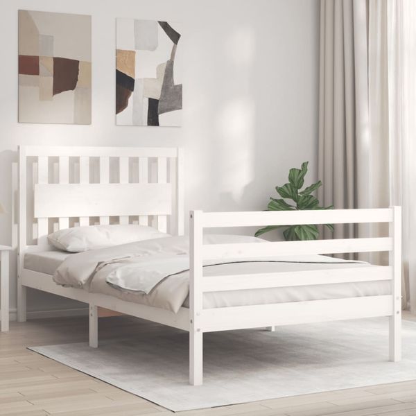 vidaXL Rám postele s čelom biely 100x200 cm masívne drevo