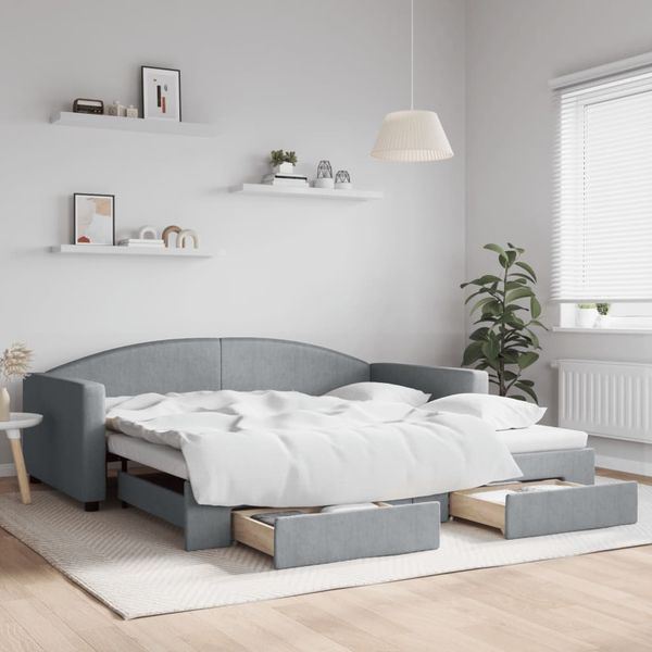 vidaXL Rozkladacia denná posteľ so zásuvkami bledosivá 100x200cm látka
