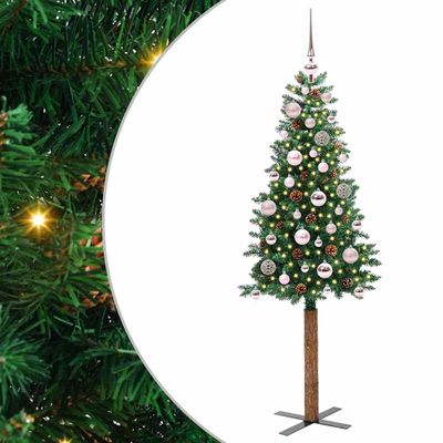 vidaXL Úzky vianočný stromček s 150 LED-i so stojanom Zelená 150 cm