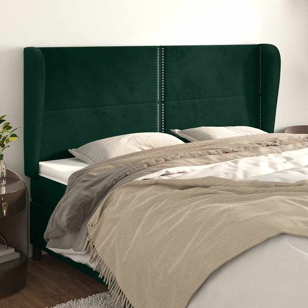 vidaXL Čelo postele so záhybmi tmavozelený 203x23x118/128 cm zamat