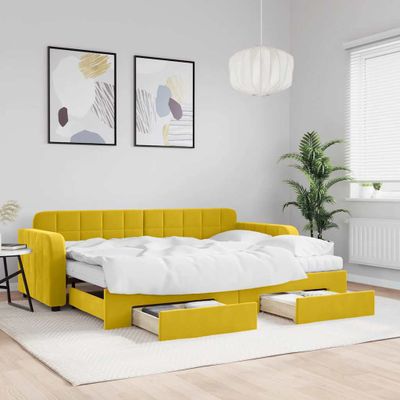 vidaXL Rozkladacia denná posteľ s matracmi žltá 80x200 cm zamat