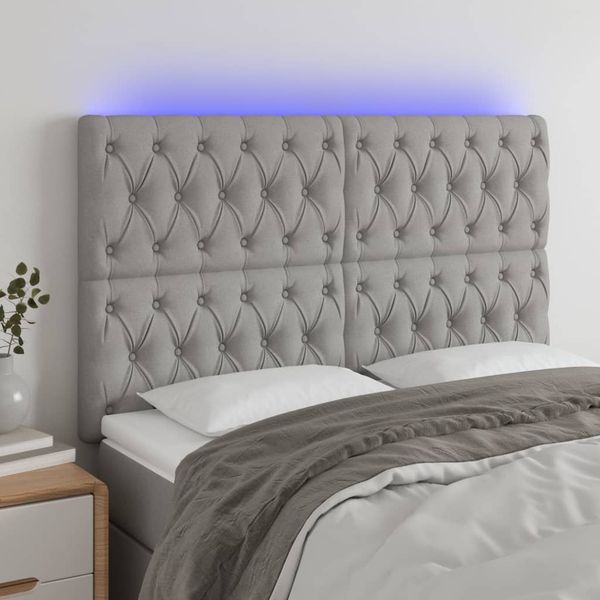 vidaXL Čelo postele s LED bledosivé 144x7x118/128 cm látka