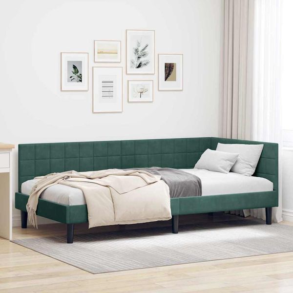 vidaXL Rohový rám postele Tmavozelená 90 cm x 200 cm Zamat