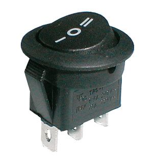 Prepínač kolískový okrúhly  3pol./3pin ON-OFF-ON 250V/6A čierny