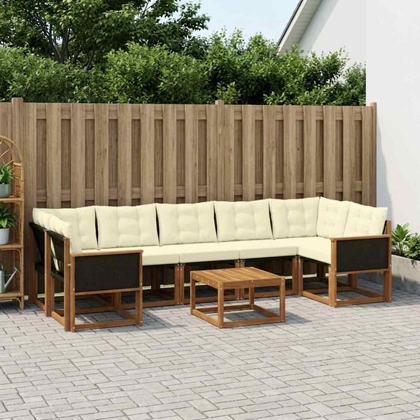 vidaXL Záhradná súprava gaučov s vankúšom 8 pcs Prírodná a krémová