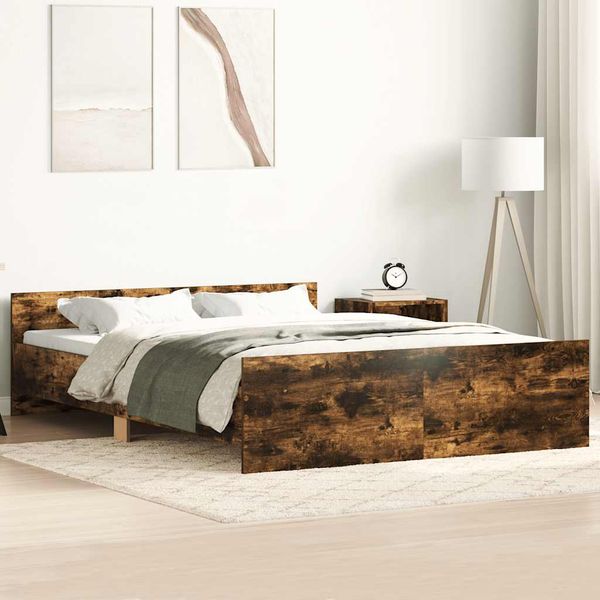 vidaXL Posteľný rám s predným a zadným čelom, tmavý dub 140x190 cm
