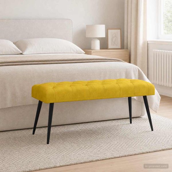 vidaXL Lavica s gombíkovým prešívaním Žltá 110 x 40 x 46 cm Zamat