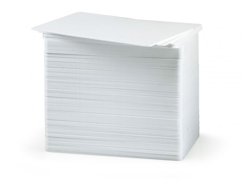 Zebra white pvc cards, 10 mil pvc adhesive back with 14 mil mylar release liner, 24 mil total thickness (500 cards)
