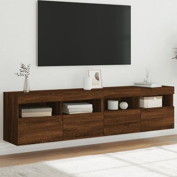 vidaXL TV nástenné skrinky s LED svetlami 2 ks hnedý dub 80x30x40 cm