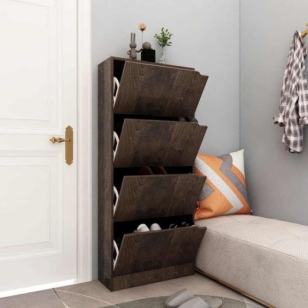 vidaXL Botník so 4 dvierkami tmavý dub 59x24x136 cm drevotrieska