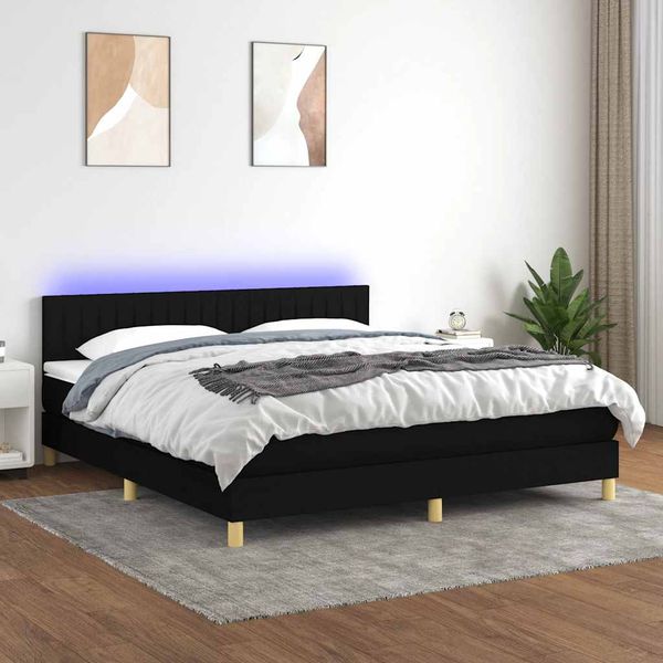 vidaXL Posteľ boxsping s matracom a LED čierna 160x200 cm látka