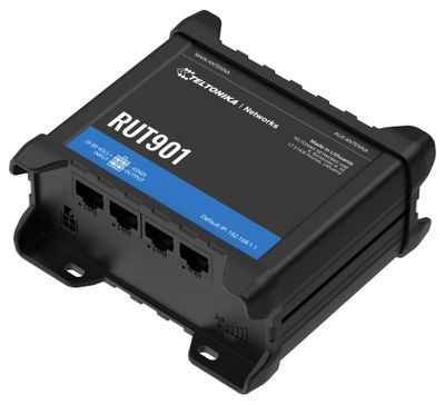 Teltonika RUT901 priemyselný LTE router s ethernetovou zálohou, 1x WAN 3x LAN, LTE Cat4/3G/2G, Wi-Fi Router, priemyselný, LTE, Wi-Fi, 2,4GHz, 802.11b/g/n, 2/3/4G, 4× RJ-45, DI/DO, pasívny PoE, DC 9-30V