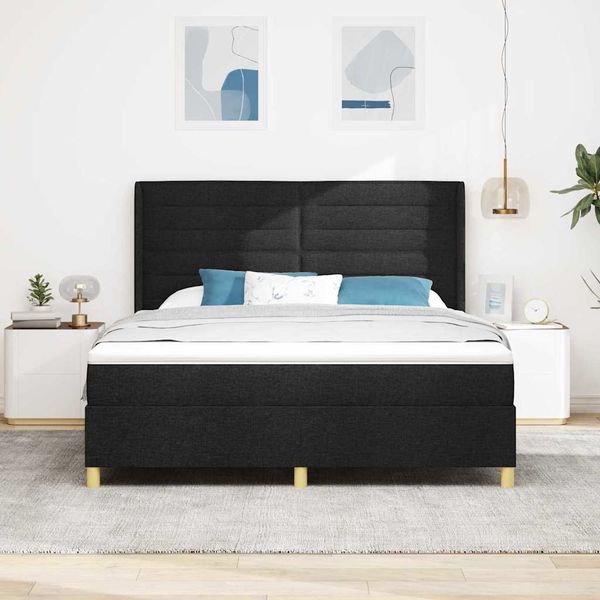vidaXL Posteľ s pružinovým rámom s matracmi Čierna 180 x 200 cm látka