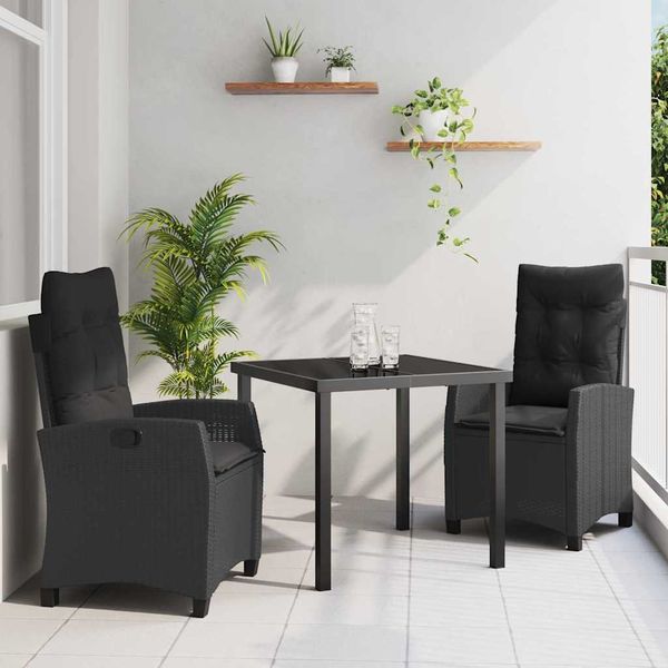 vidaXL Záhradný jedálenský set s vankúšom 3 pcs Čierna polyratan