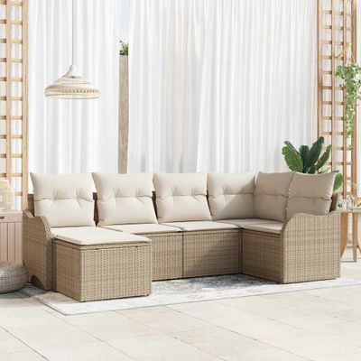 vidaXL Súprava záhradných pohoviek 6 pcs Béžová a biela Poly ratan