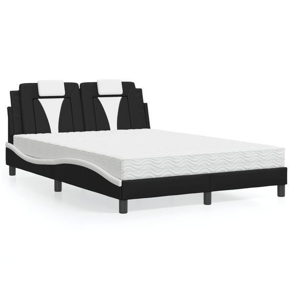 vidaXL Posteľ Viana s matracom čierno-biela 140x190 cm umelá koža