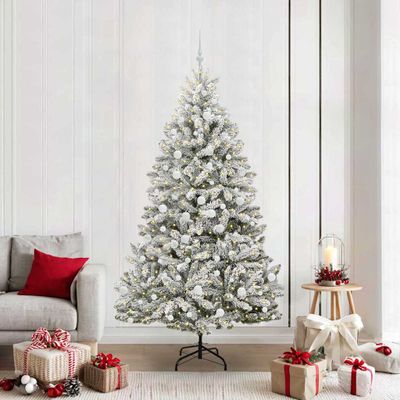 vidaXL Umelý vianočný stromček Zelená a biela 210 cm PVC a kov