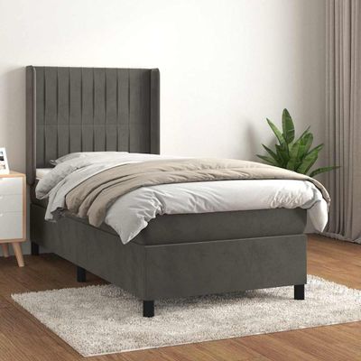 vidaXL Posteľný rám boxspring s matracom tmavosivý 90x200 cm zamat