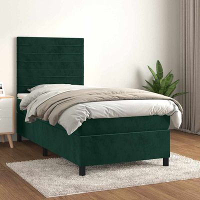 vidaXL Posteľný rám boxsping s matracom tmavozelený 80x200 cm zamat