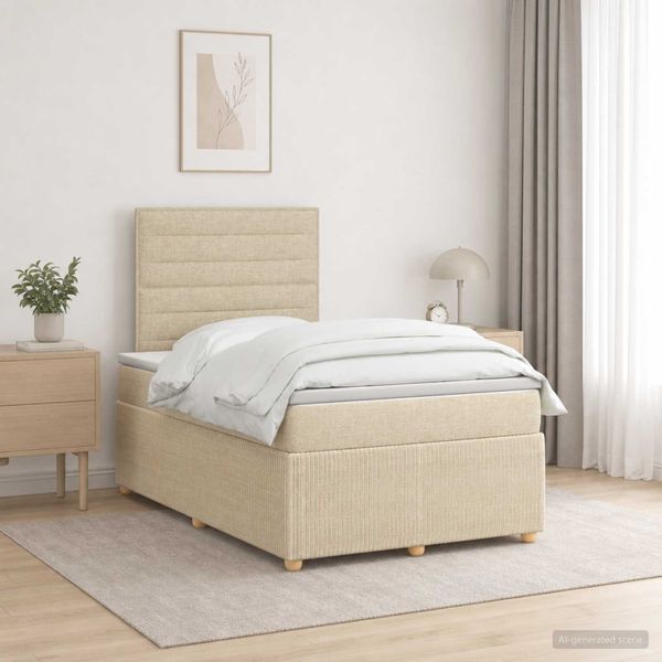 vidaXL LED boxspring posteľ s matracom Krémová 120 x 190 cm Látka