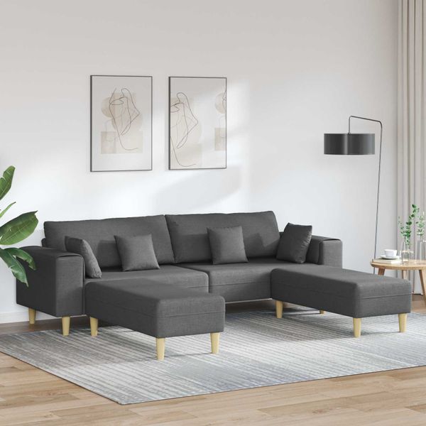 vidaXL Pohovka s vankúšom 3 pcs Tmavo šedá látka