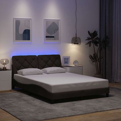vidaXL Rám postele s LED osvetlením bez matraca, tmavohnedý 140x190 cm, látkový