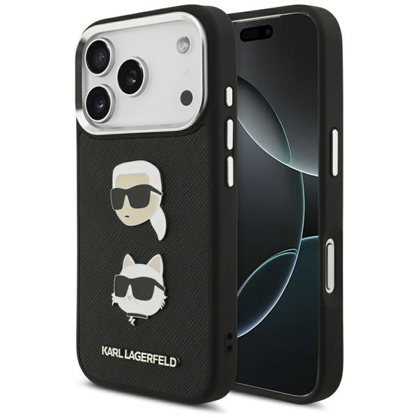 Puzdro Karl Lagerfeld FW Grained Karl & Choupette Heads Pins & Logo pre iPhone 17 Pro čierna