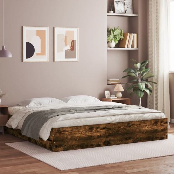 vidaXL Posteľný rám so zásuvkami dymový dub 180x200cm kompozitné drevo