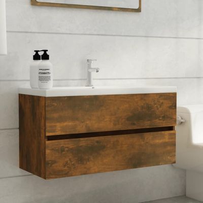 vidaXL Umývadlová skrinka dymový dub 90x38,5x45 cm spracované drevo