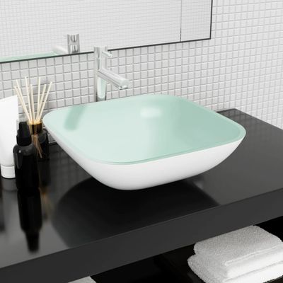 vidaXL Umývadlo sklo 42x42x41 cm biele