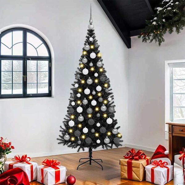 vidaXL Vianočný stromček s 300 LED-i so stojanom Čierna 180 cm PVC