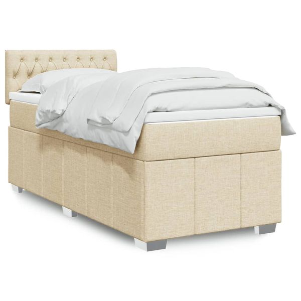 vidaXL Posteľný rám boxsping s matracom krémový 90x200 cm látka