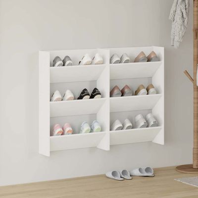vidaXL Nástenné skrinky na topánky 2 ks, biele 60x18x90 cm
