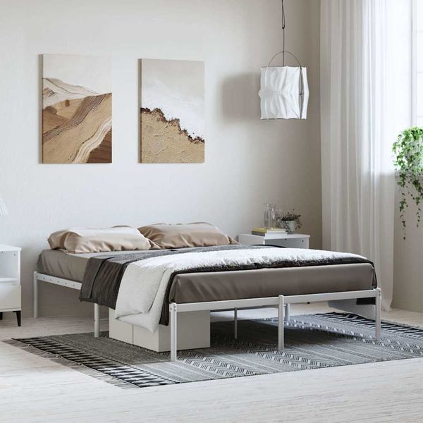 vidaXL Kovový rám postele biely 135x190 cm