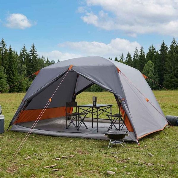 vidaXL Stan na batohovanie Šedá a oranžová Pre 4 osoby