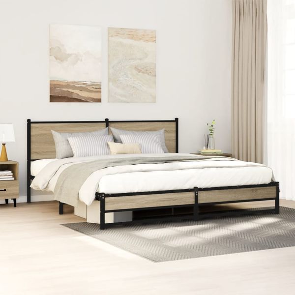 vidaXL Kovový posteľný rám bez matraca dub sonoma 183x213 cm