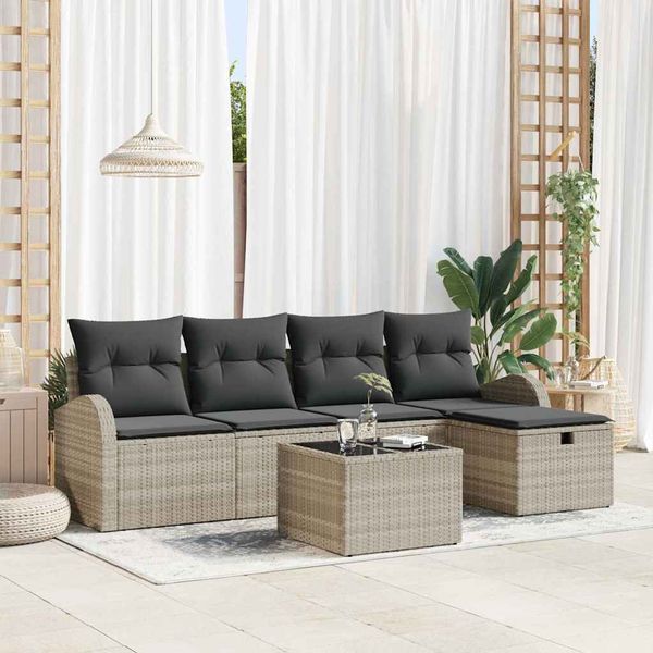 vidaXL Súprava záhradných pohoviek 6 pcs Svetlosivá Poly ratan