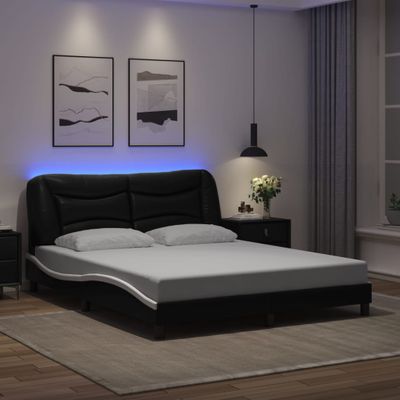 vidaXL Rám postele s LED bez matraca Hvar čierno-biely 160x200 cm
