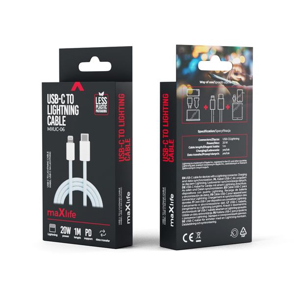 Maxlife MXUC-06 nylonový kábel USB-C - Lightning 1,0 m 20W modrá (OEM0101122)