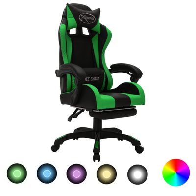vidaXL Herná stolička s RGB LED svetlami zeleno-čierna umelá koža