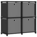 vidaXL Polica s boxami s dizajnom 4 kociek čierna 69x30x72,5 cm látka