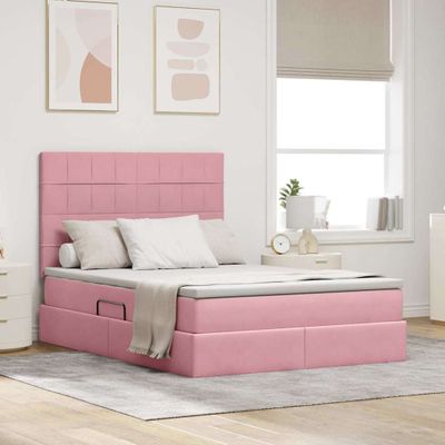 vidaXL Postel s úložným prostorem a matrací Ružová 140 x 190 cm Zamat