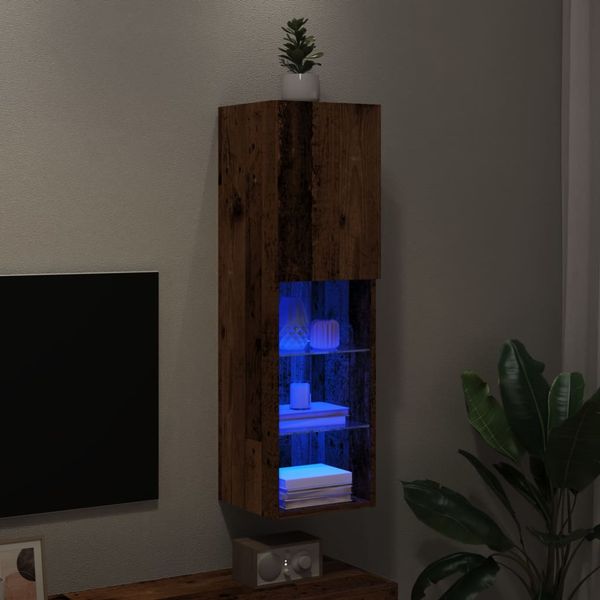 vidaXL TV skrinka s LED svetlami staré drevo 30,5x30x102 cm