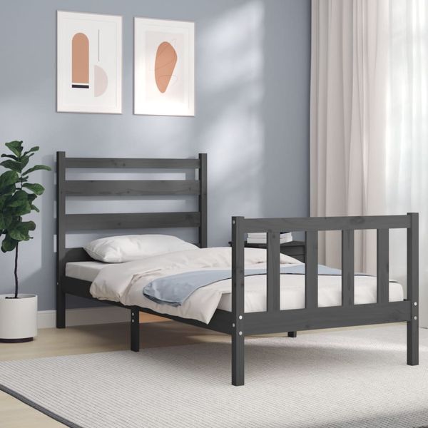 vidaXL Rám postele s čelom sivý 90x190 cm masívne drevo