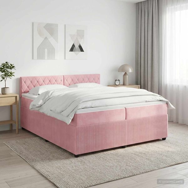 vidaXL Posteľ boxspring s matracom Ružová 200 x 200 cm Zamat