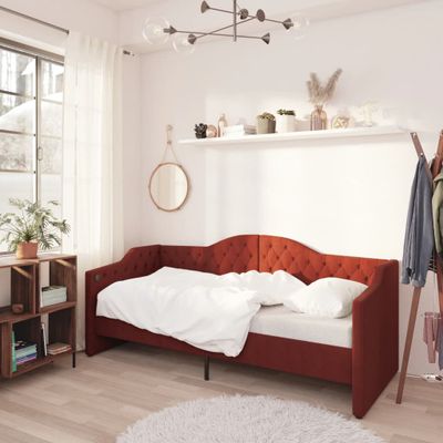 vidaXL Pohovka s USB vínovo-červená látková 90x200 cm