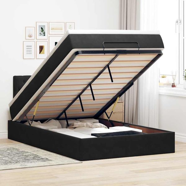 vidaXL Osmanská posteľ s matracom a LED čierna 120x190cm zamat