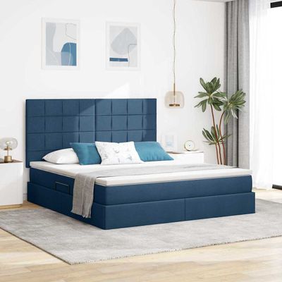 vidaXL LED úložná posteľ s matracom Modrá 160 x 200 cm Látka